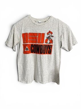 VTG Oklahoma State Cowboys T Shirt Size Large OSU University Gray Orange 1990